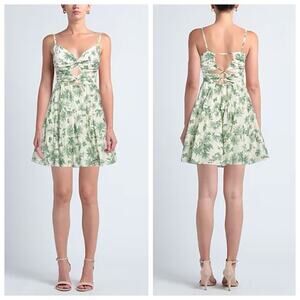 Sandro Mini Sun Dress Linen Palm Trees White Green Size 2